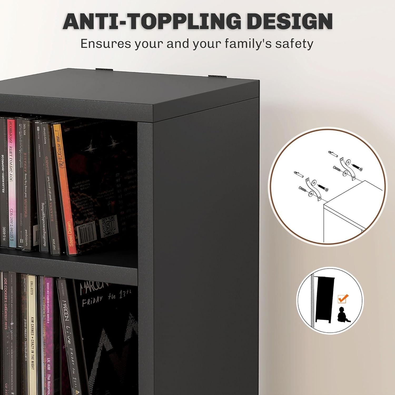 CD Storage Tower 12 Cube Shelving Unit Tall Slim Bookcase Black 175cm