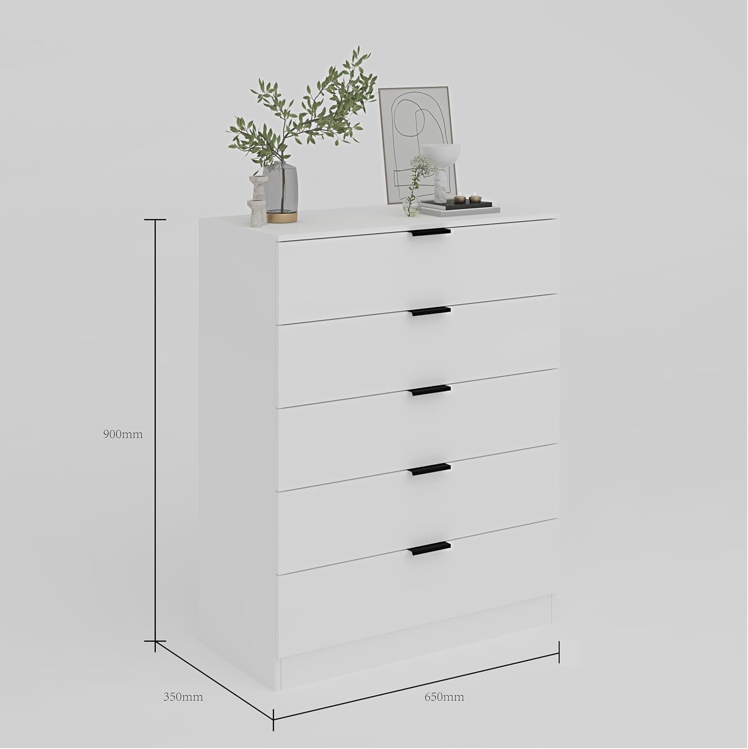 White 5 Drawer Chest of Drawers Bedroom Storage Cabinet Tall Modern Unit