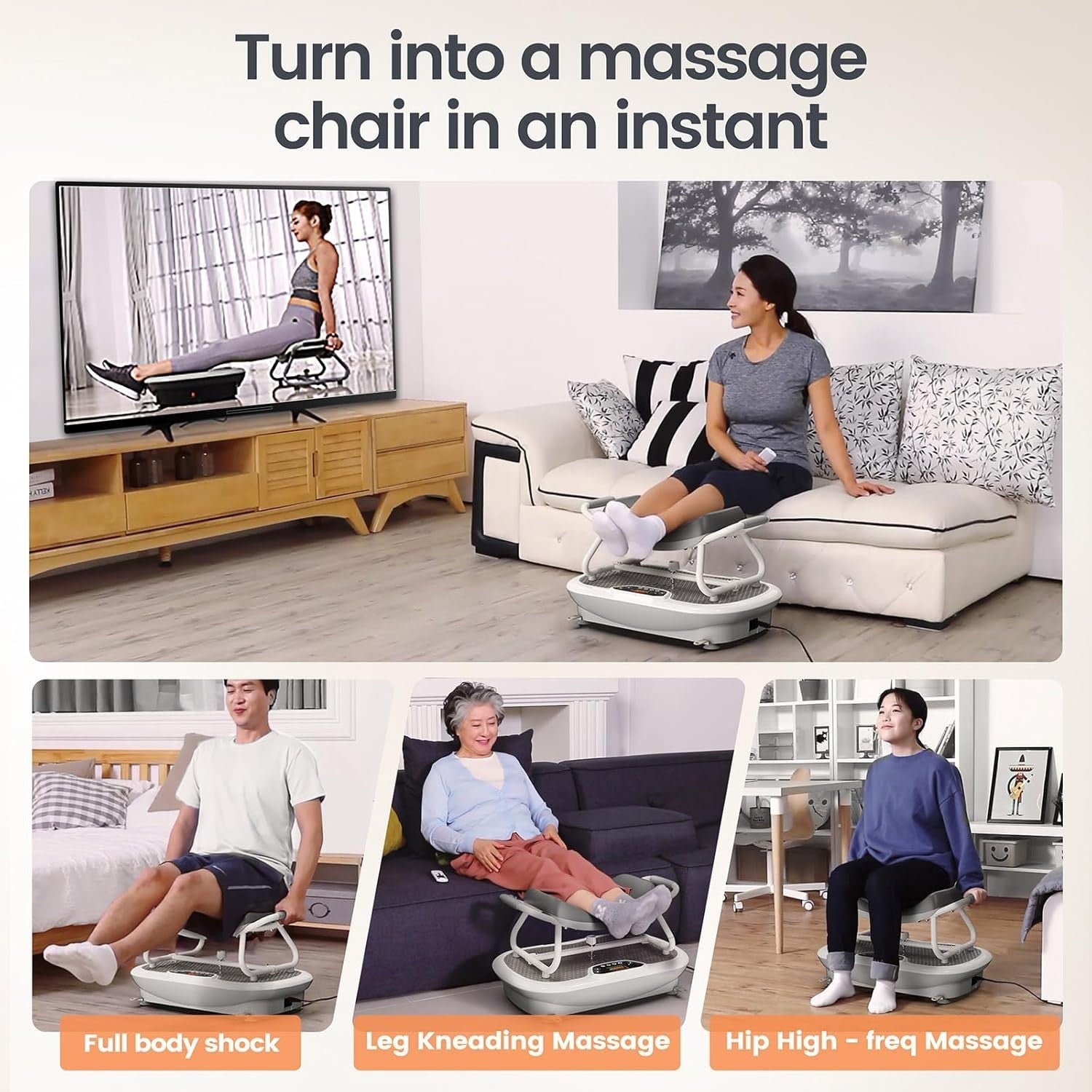 Grey 3D Vibration Plate Fitness Chair 150 Speeds Folding Home Workout