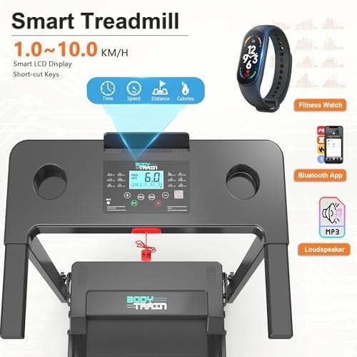 Folding Bluetooth Treadmill Flat-Fold 10km/h 2HP App Sync Kinomap Zwift Home Use