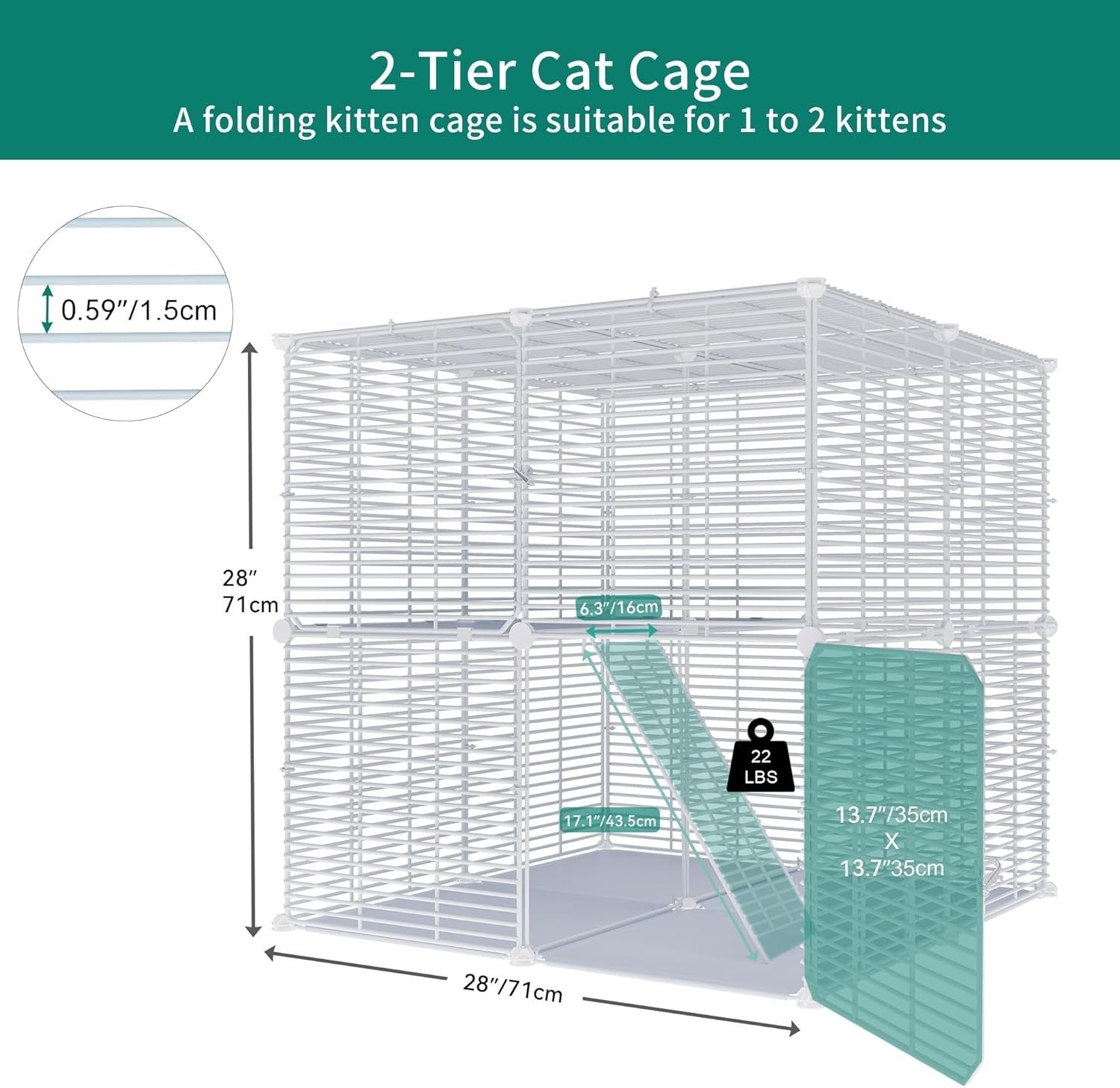2-Tier Indoor/Outdoor Cat Cage Playpen with Ladder & 2 Doors, Sturdy Metal