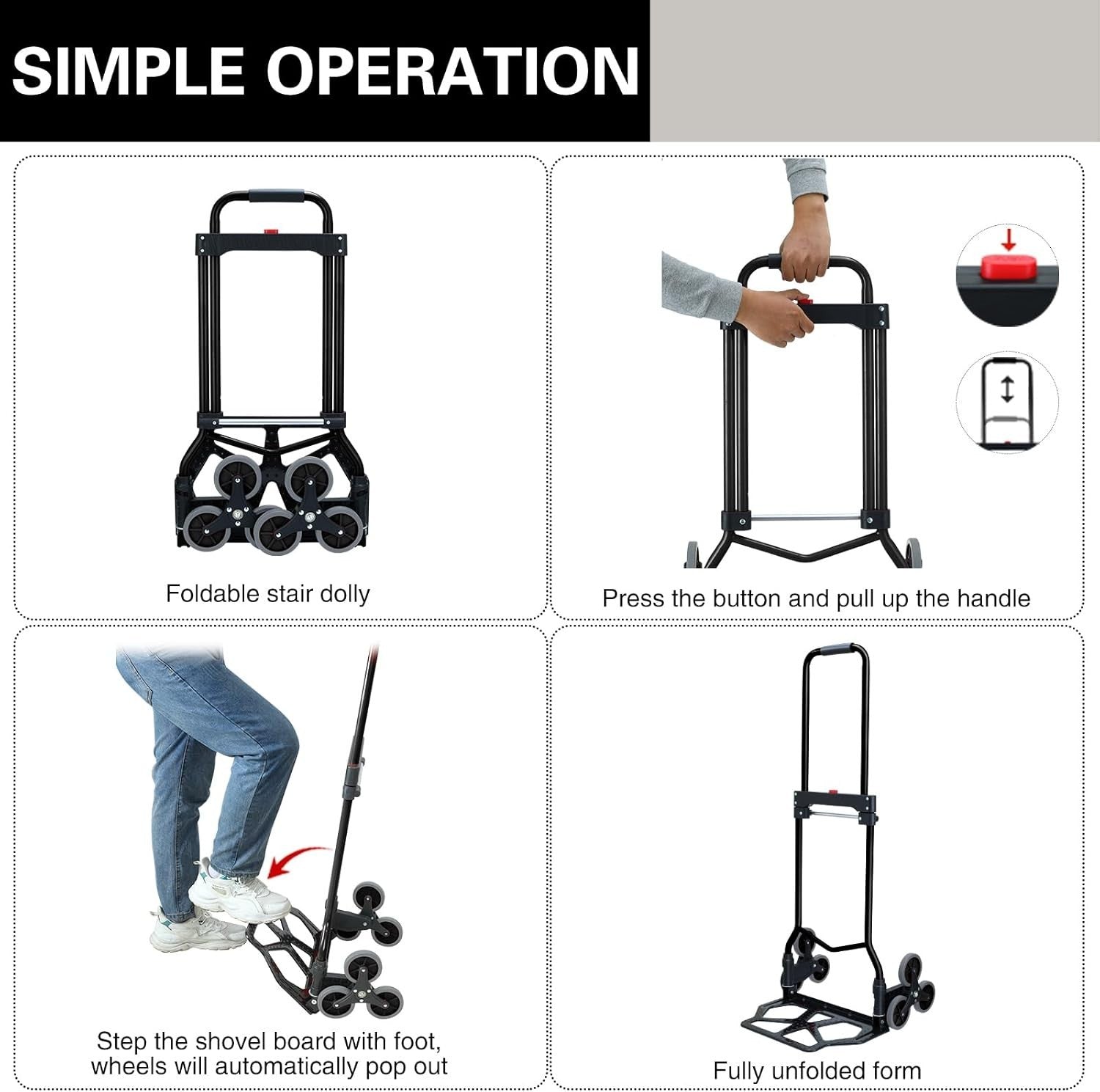 330lb Stair Climbing Hand Truck Folding Dolly 6 Wheel Telescopic Cart