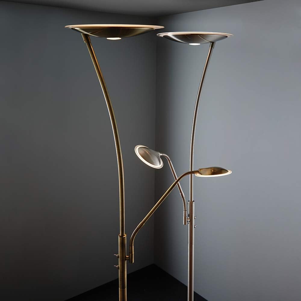 Antique Brass LED Floor Lamp Mother & Child Adjustable Reading Light