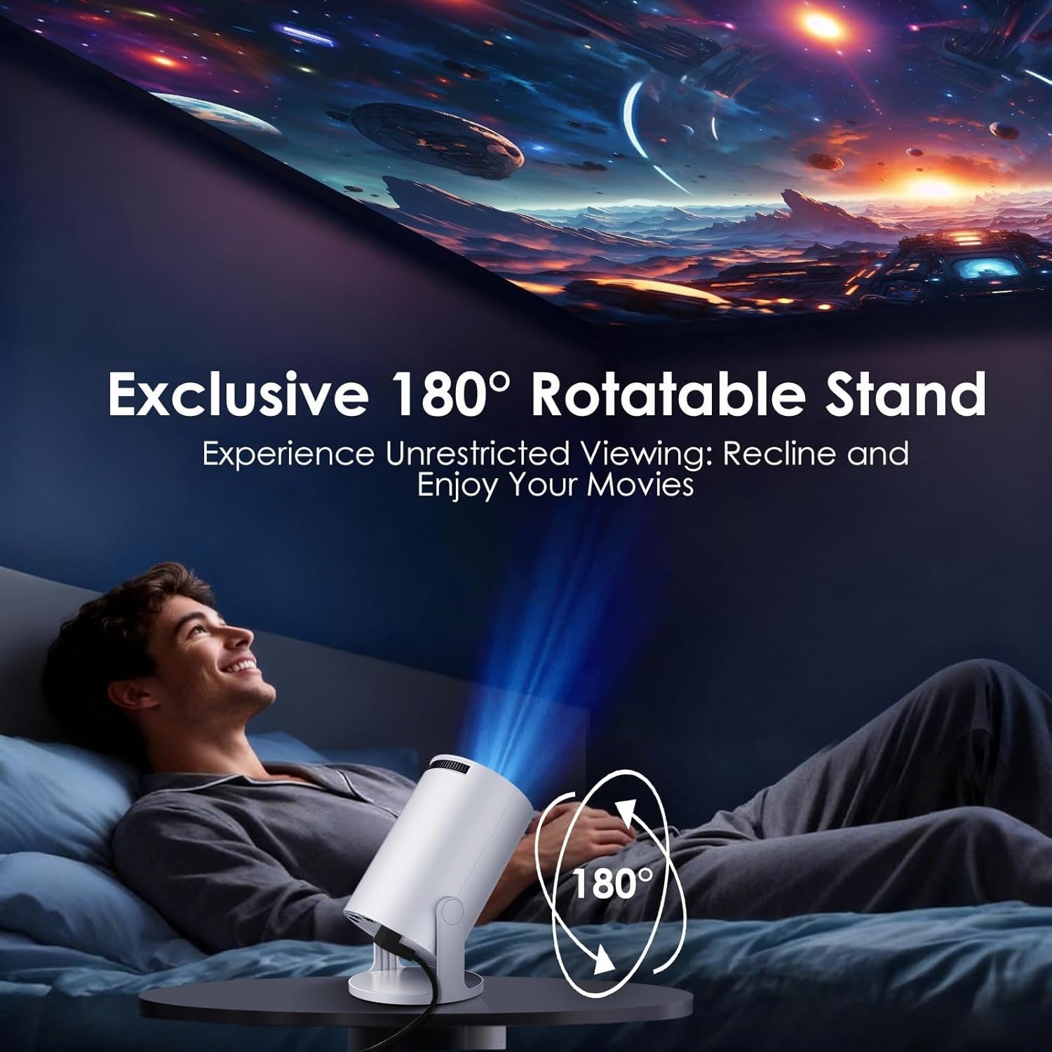 Smart Mini Projector WiFi 6 1080P Support Bluetooth 180° Auto Keystone