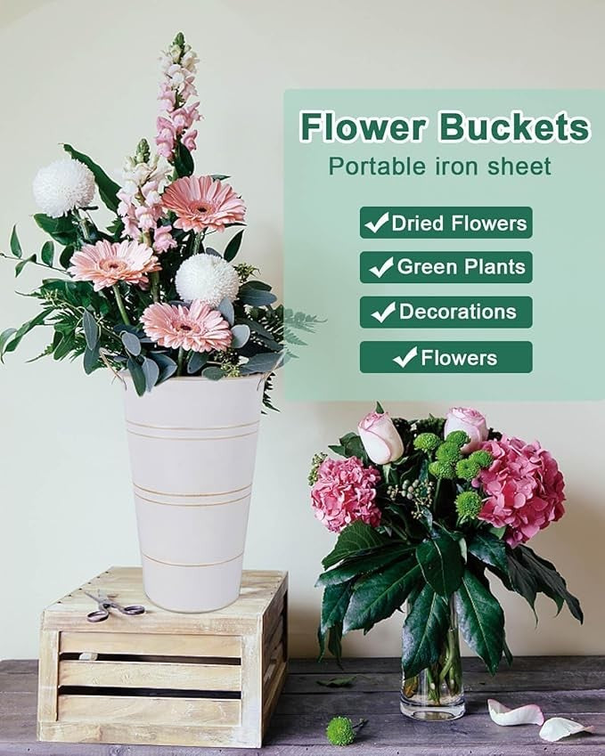 12 Inch Galvanized Metal Flower Vases Set of 6 Farmhouse Bucket Planters