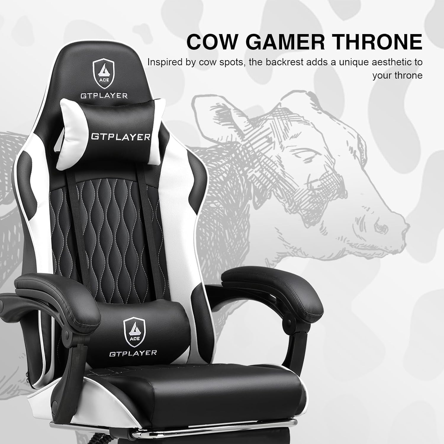 Ergonomic Gaming Chair with Footrest Lumbar Support White