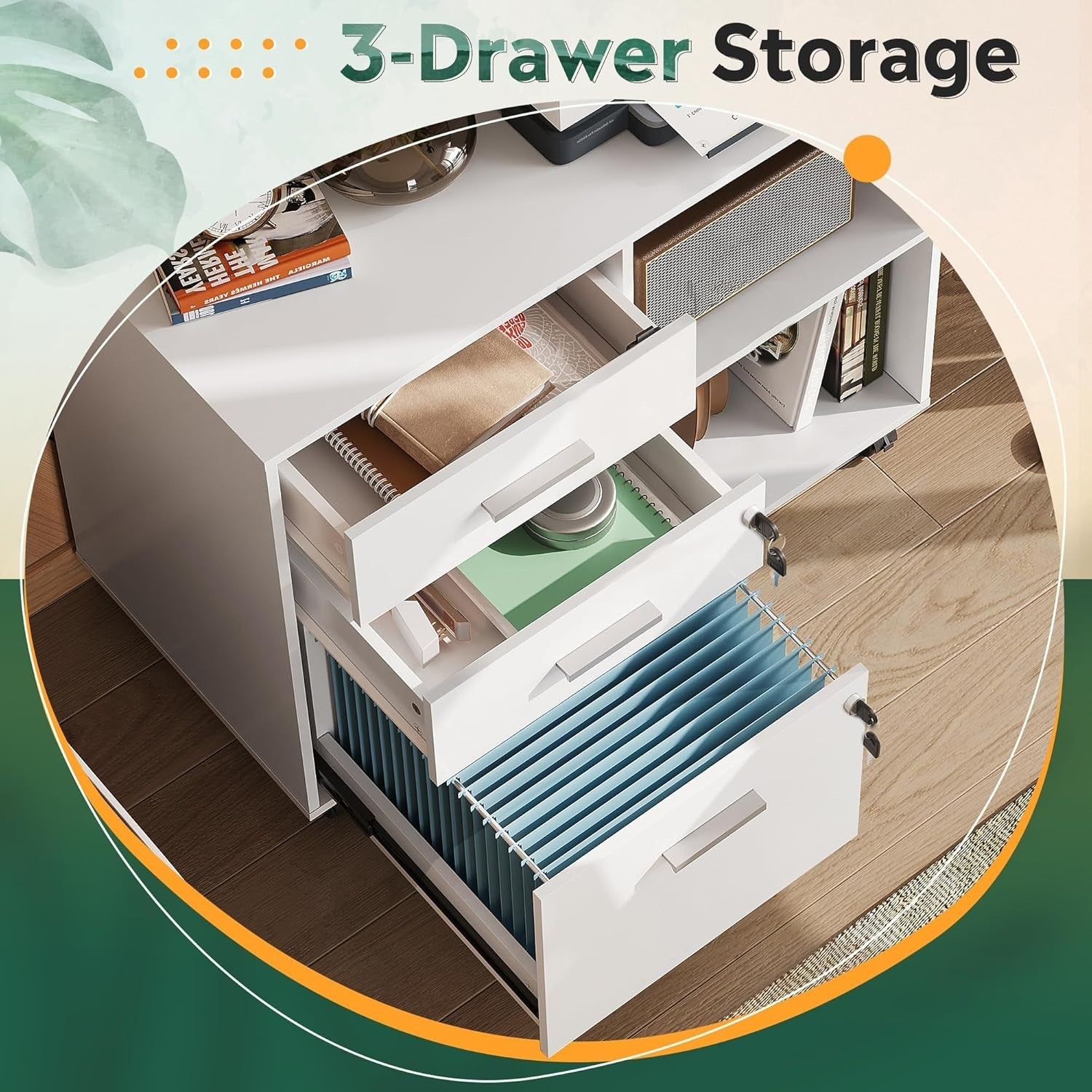 White Mobile File Cabinet 80x40x63cm Lockable Drawers Printer Shelf