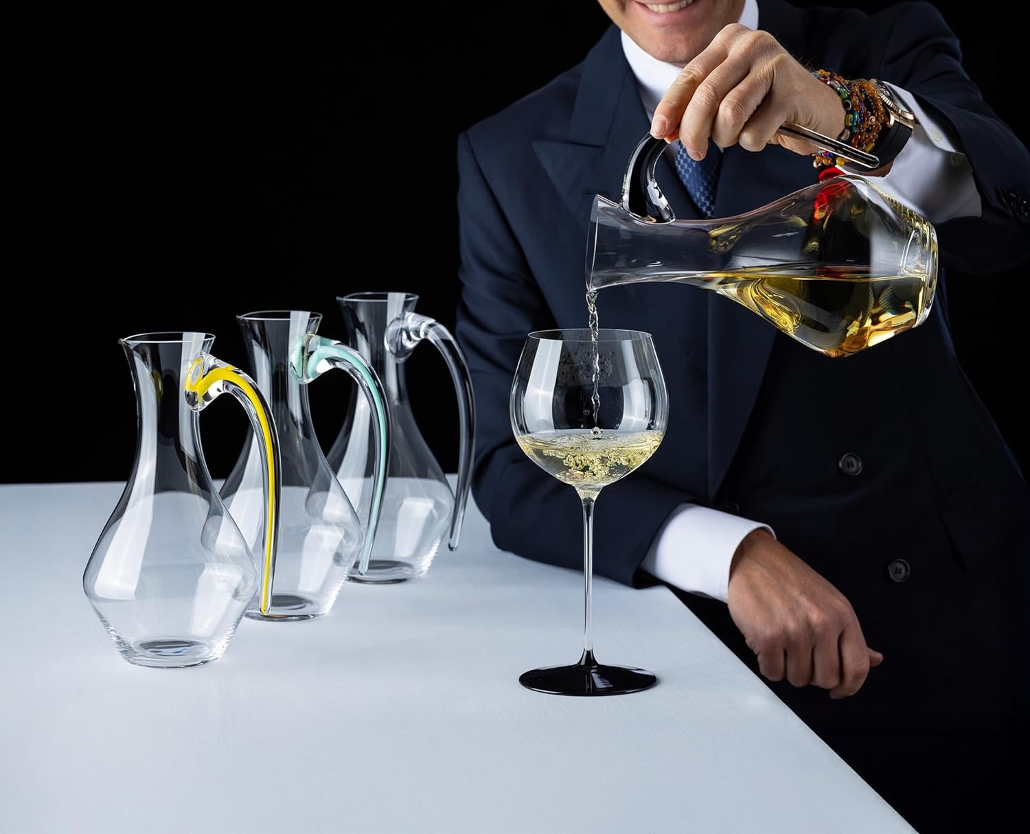 Handblown Crystal Wine Decanter 0.74L Mint Handle Elegant Aerator Pitcher