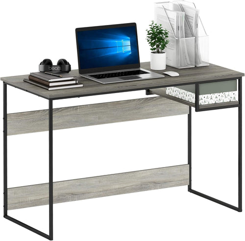 Rustic Oak Grey Study Desk with Shelf 114x51x75cm Home Office Computer Table
