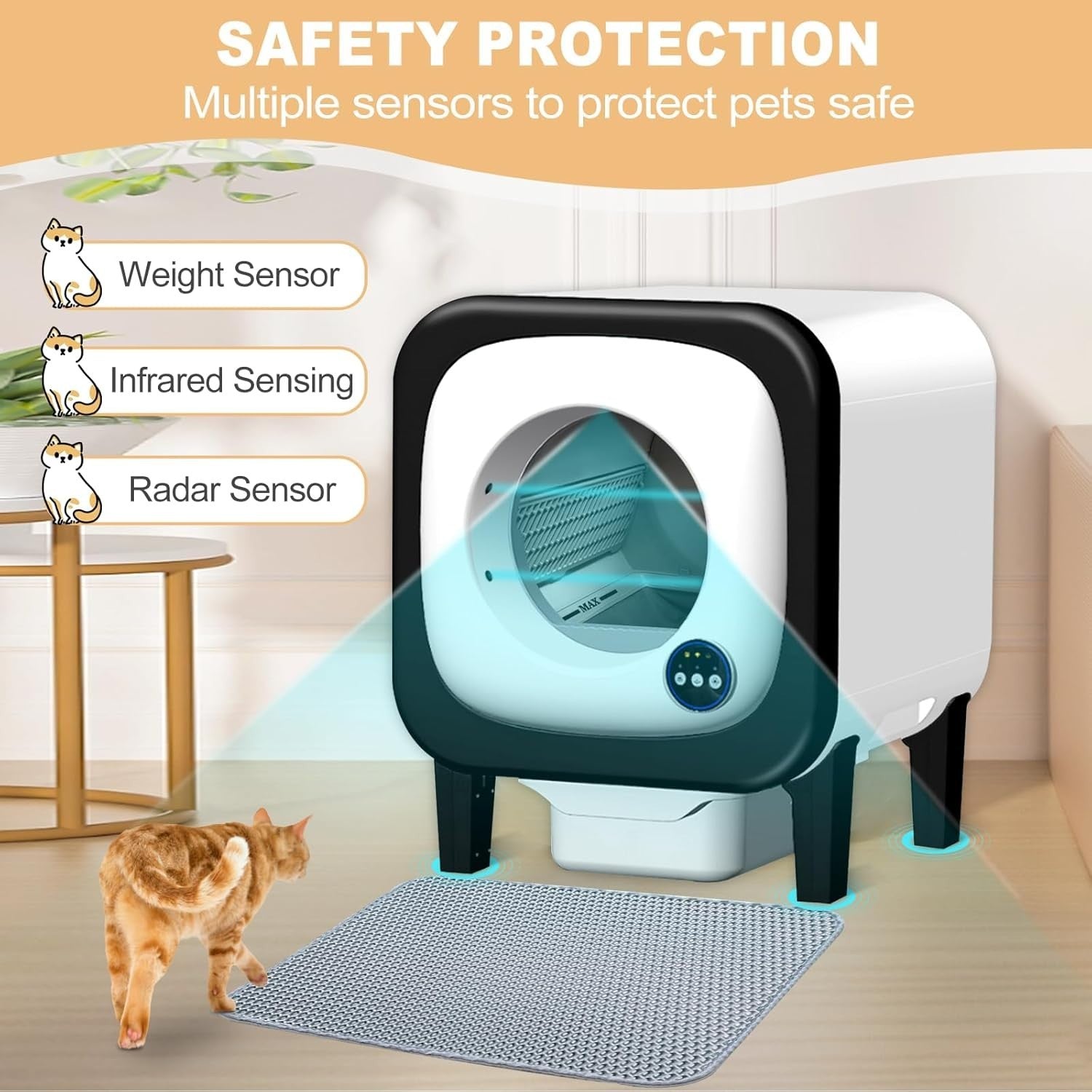 Self Cleaning Cat Litter Tray 72L Automatic Smart Litter Box APP Control