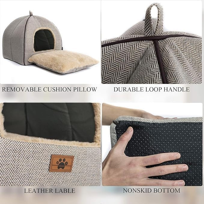 Cat Cave Bed Indoor Cat House Tent Soft Washable Cushion Large