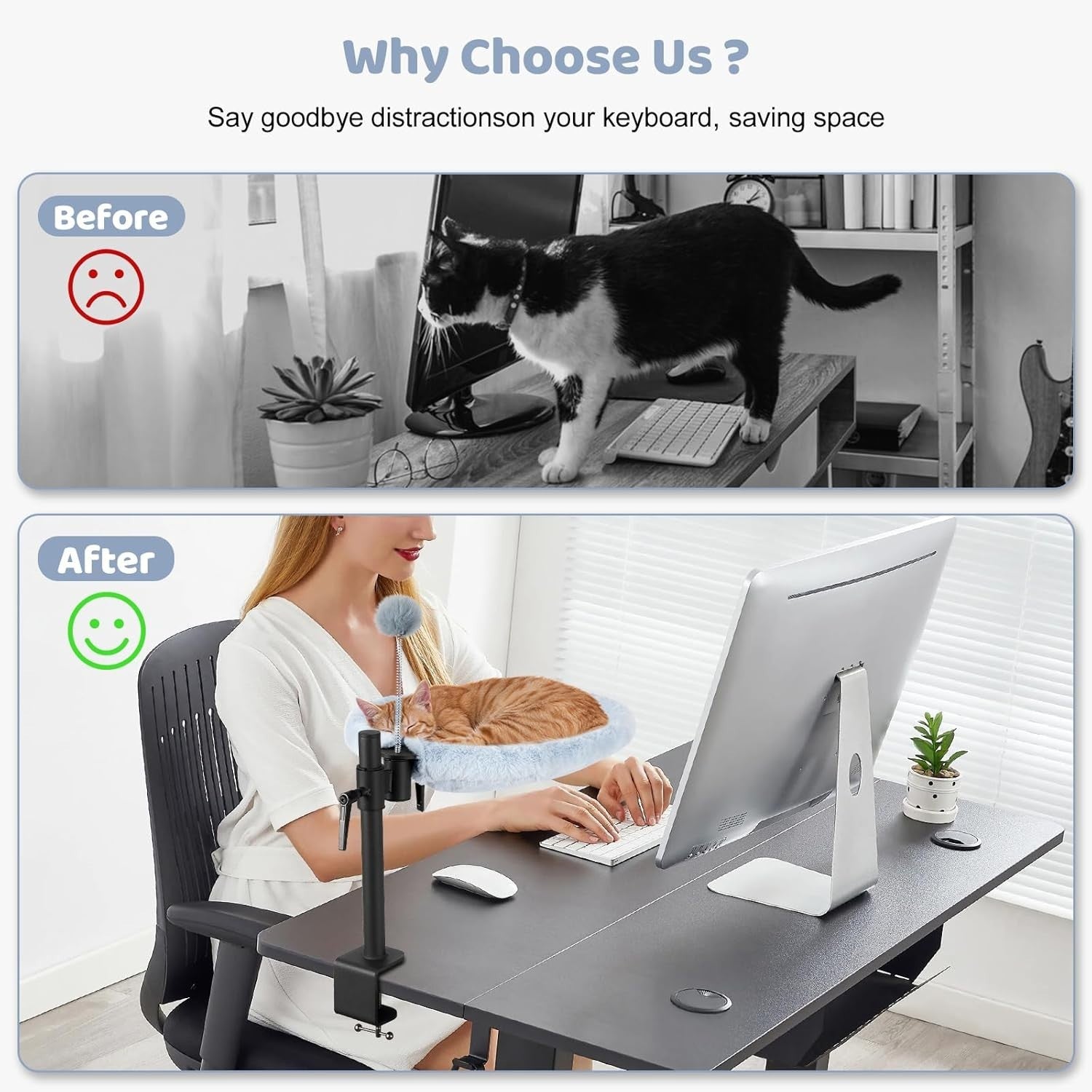 360 Rotating Desk Cat Bed Adjustable Cat Hammock with Washable Mats