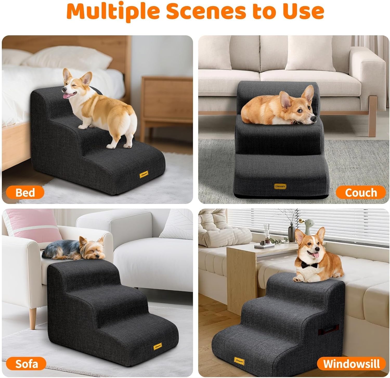 Extra Wide 3 Step Dog Stairs 40cm High Non Slip Foam Pet Ramp