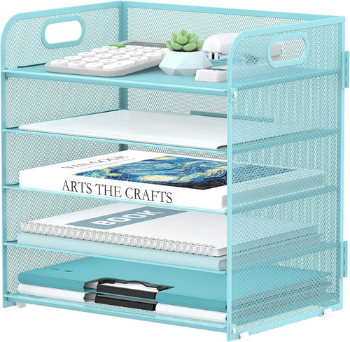 5-Tray Metal Desk Organizer Letter Tray Holder for Office & Home