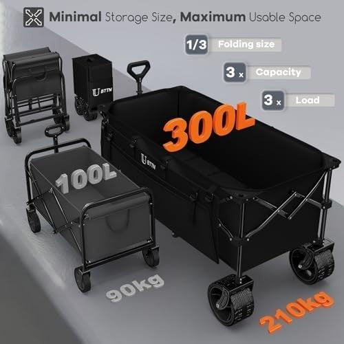 300L Heavy Duty Folding Garden Trolley Cart 210kg All Terrain Wheels