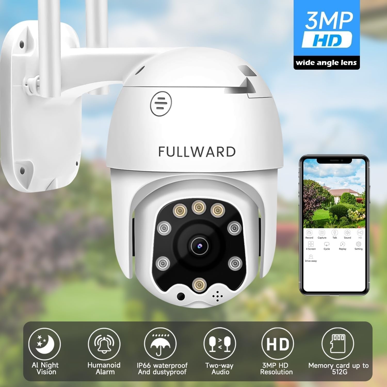 2 Pack Solar Security Camera Wireless Outdoor PTZ Color Night Vision