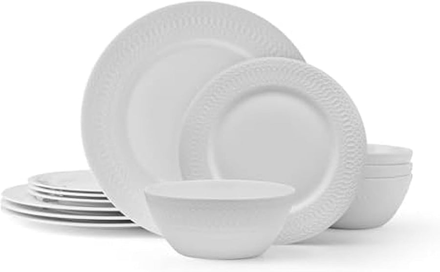 12 Piece Bone China Dinner Set Lightweight Chip Resistant Plates Bowls