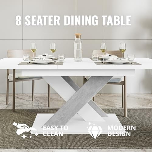 Extendable White Stone Dining Table 140-180cm Modern Foldable Kitchen