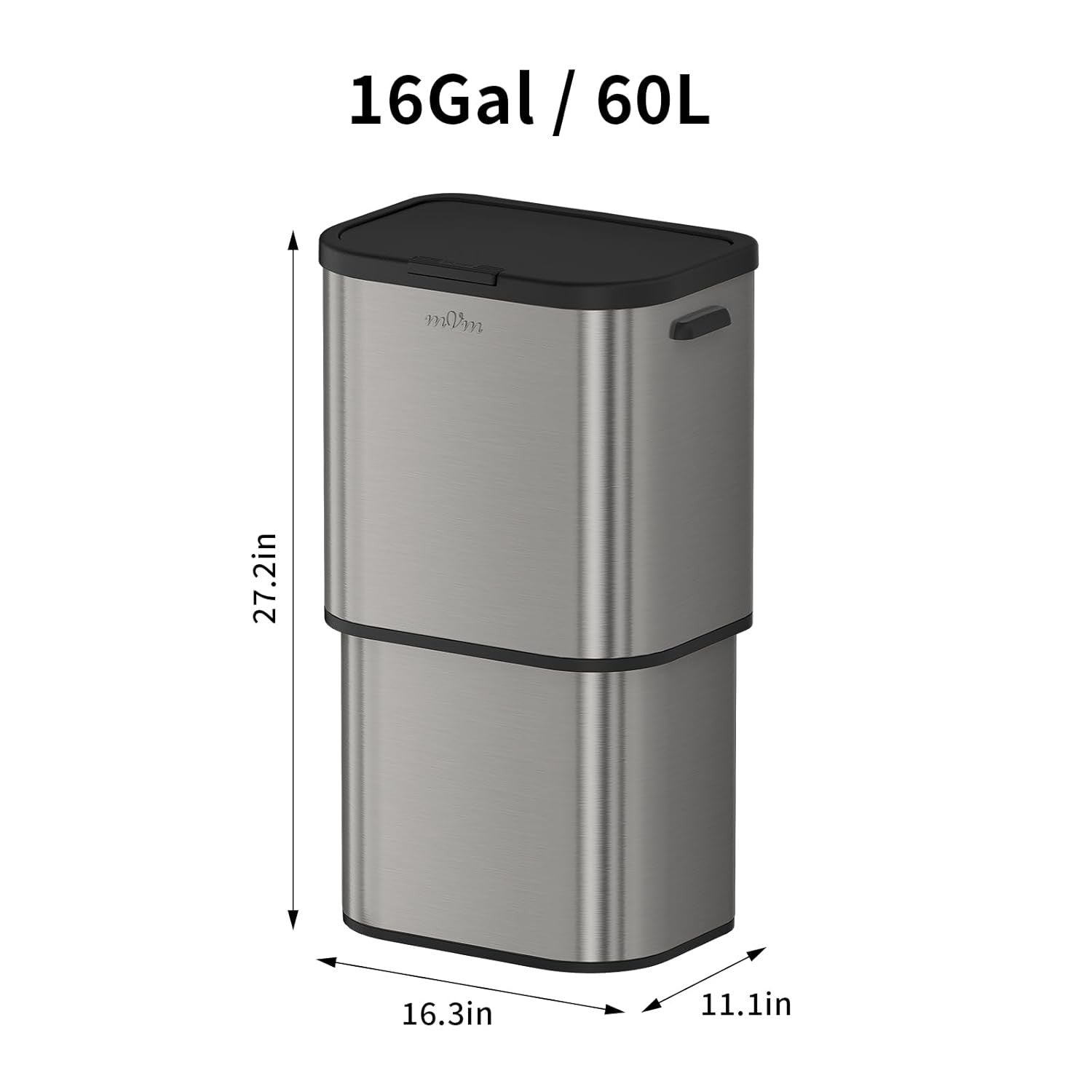 60L Kitchen Trash Bin Gray Stainless Steel Soft-Close Rubbish Can