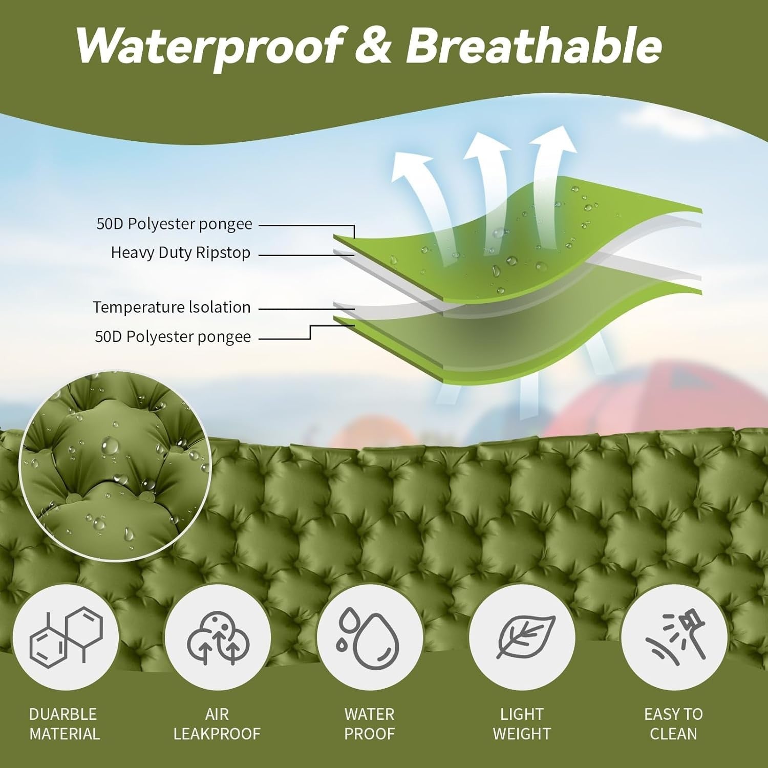 Double Inflatable Camping Mattress 203x68x10cm Ultralight with Pillow