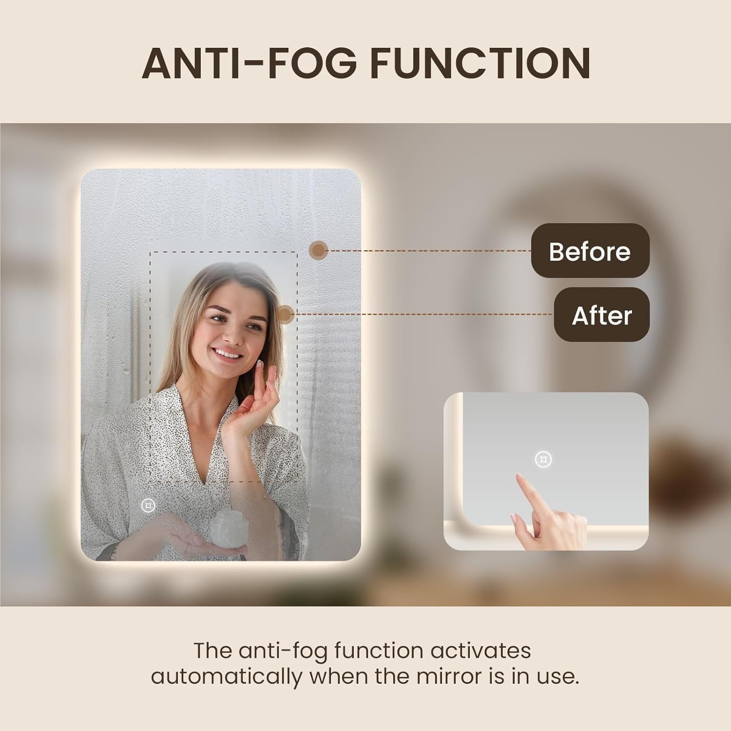 LED Bathroom Mirror 50x70cm Anti-Fog Backlit Touch Sensor Shaver Socket