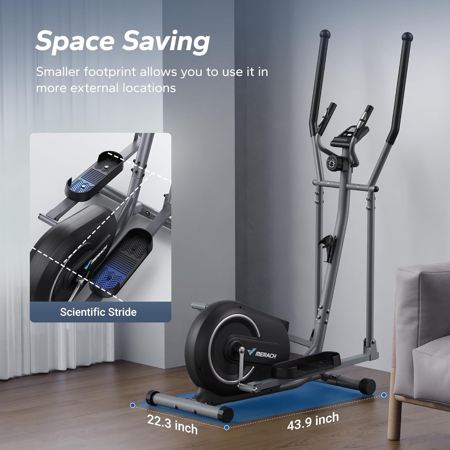 Compact Magnetic Elliptical Trainer Home Gym Machine 16Level Quiet Cross Trainer