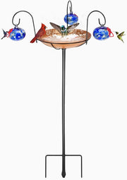2-in-1 Hummingbird Feeder & Bird Bath Bowl – Hand Blown Glass Garden Decor