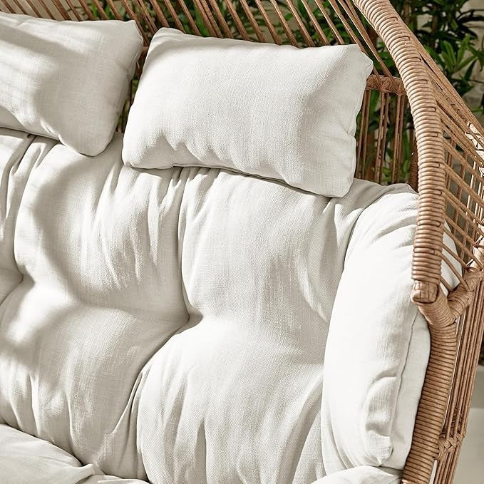 Outdoor Rattan Double Egg Chair 2 Seat Garden Swing Cream Cushions Cover
