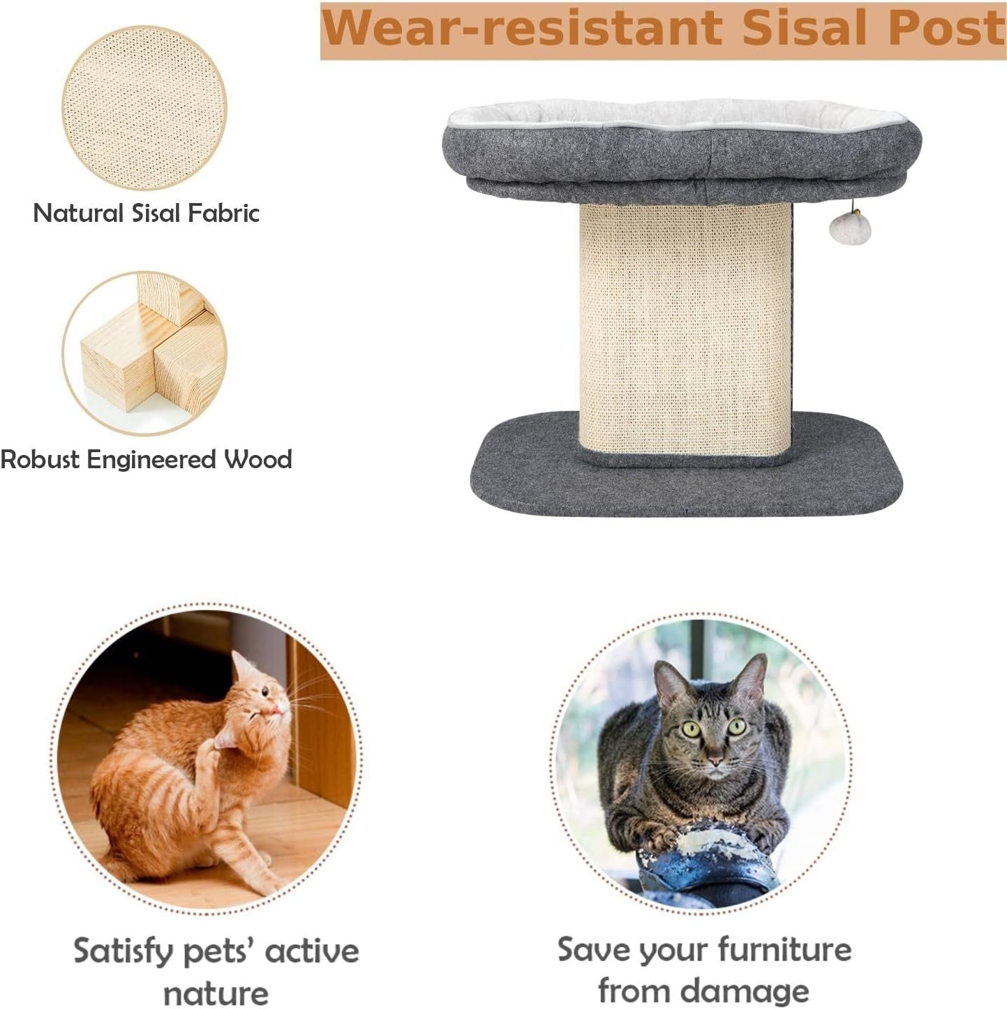 2-Level Cat Tree Scratching Post Tower Top Perch Sisal Column Indoor