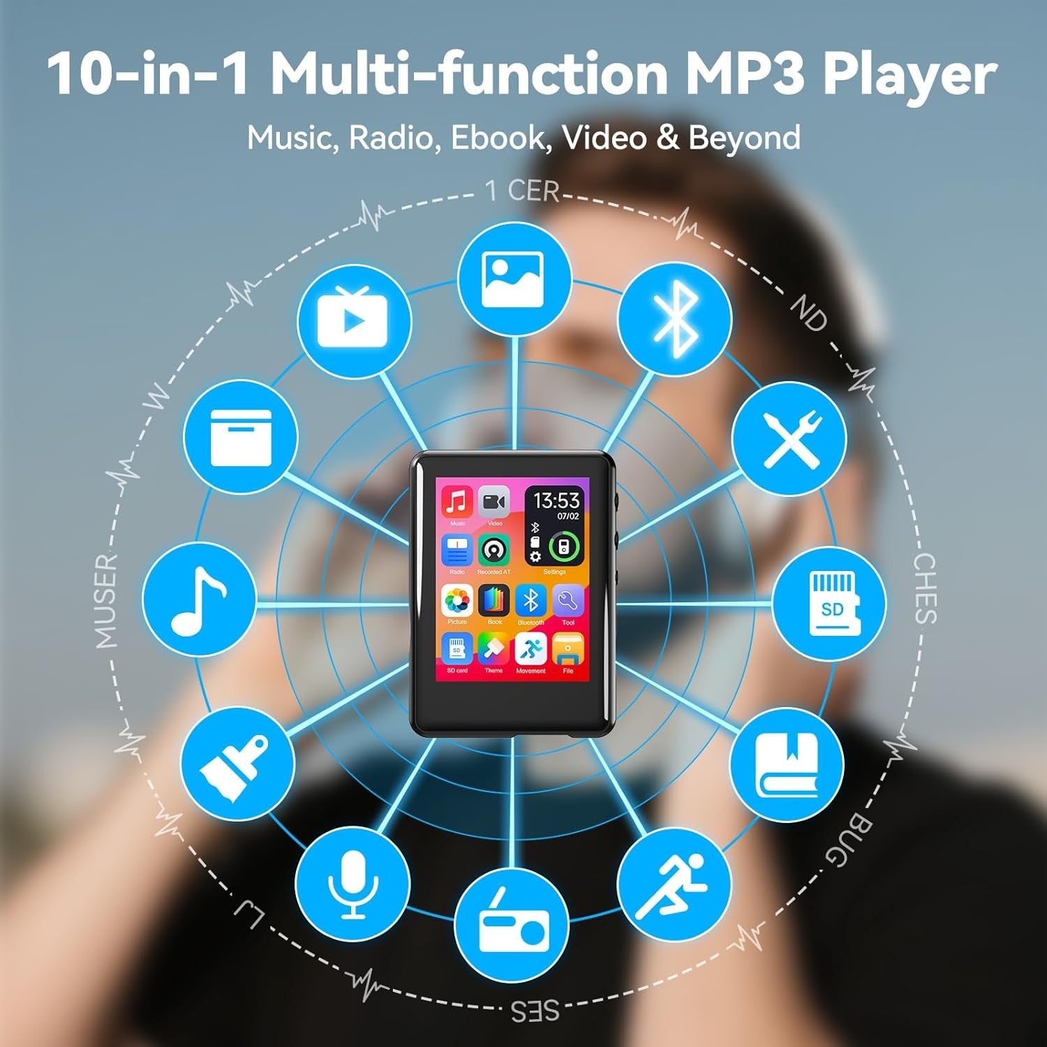 Bluetooth 5.4 MP3 Player 16GB Touch Screen FM Speaker Expandable