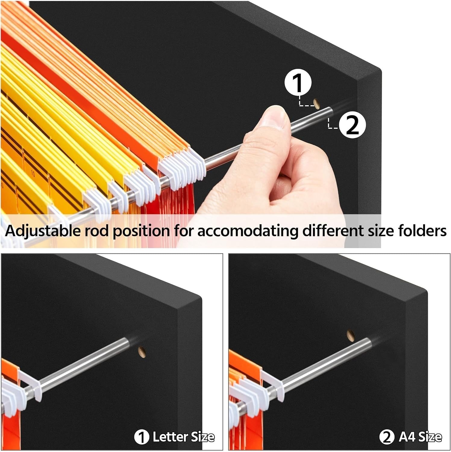 Black Mobile Filing Cabinet with 3 Drawers and Shelves Office Storage Unit