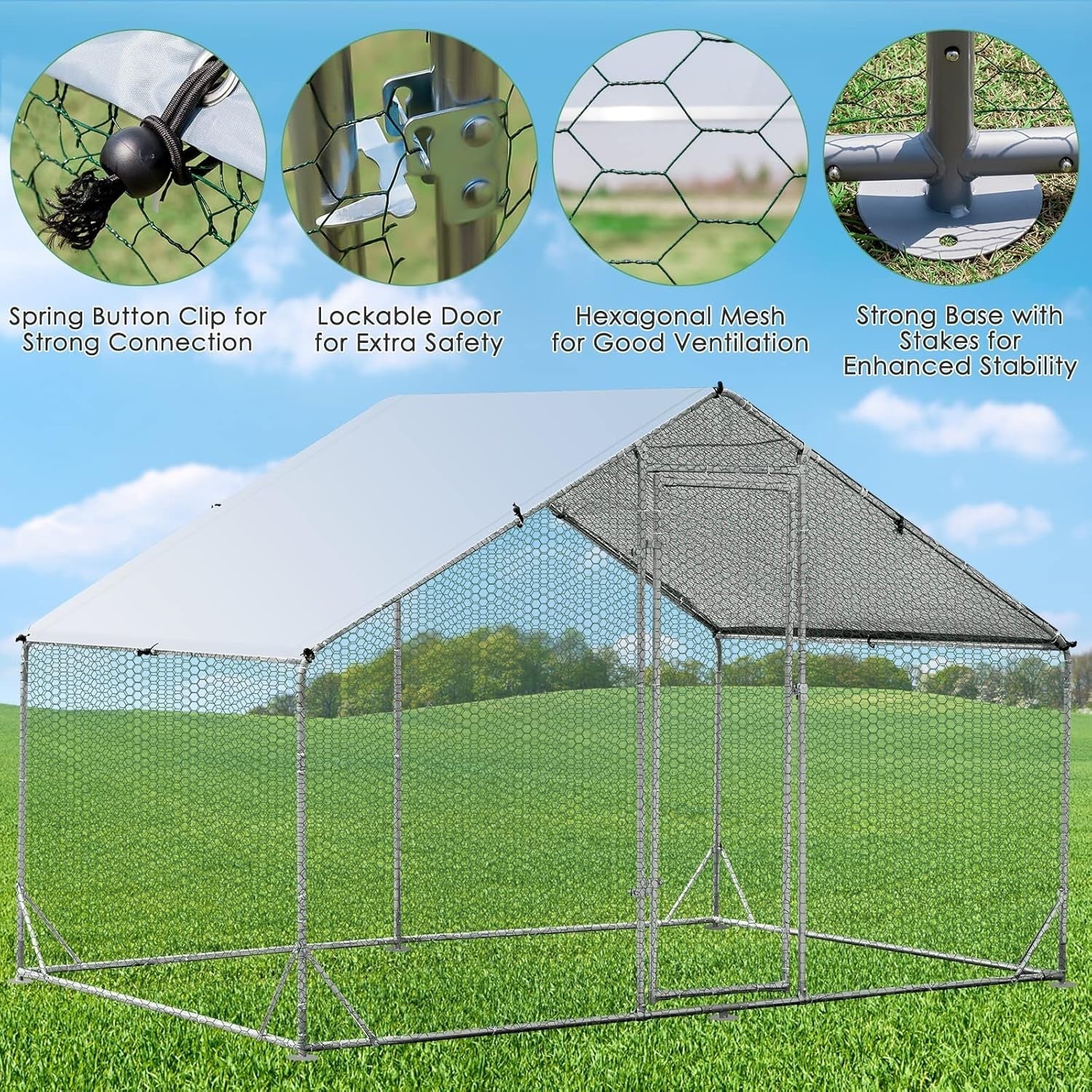 Large Walk In Chicken Coop 3x2m Galvanised Run UV Cover Cage