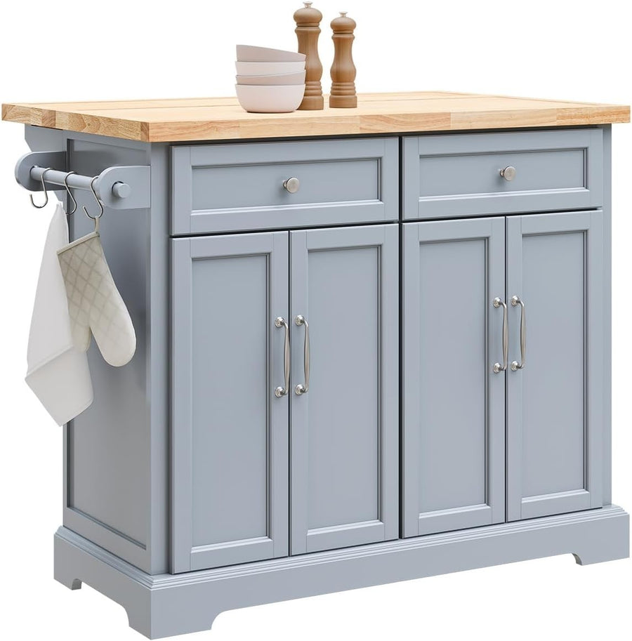 Grey Rolling Kitchen Island Extendable Worktop 115cm Cart