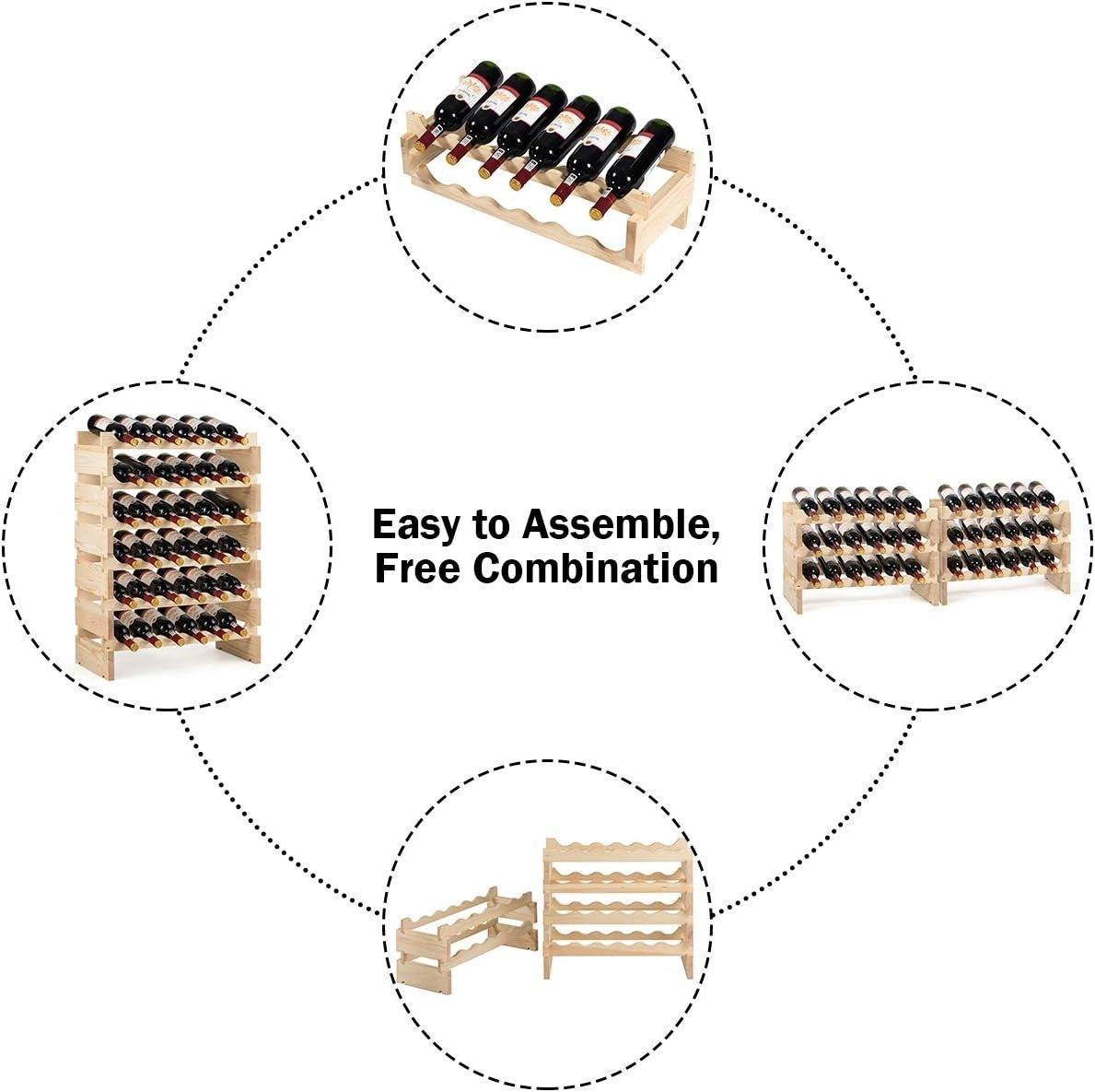 Stackable Wooden Wine Rack 36 Bottle Holder Natural Pine Freestanding Storage