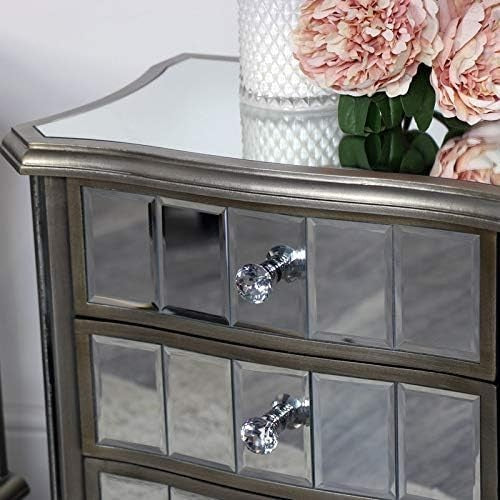 Set of 2 Mirrored Bedside Tables with 3 Drawers | Luxury Silver Nightstands