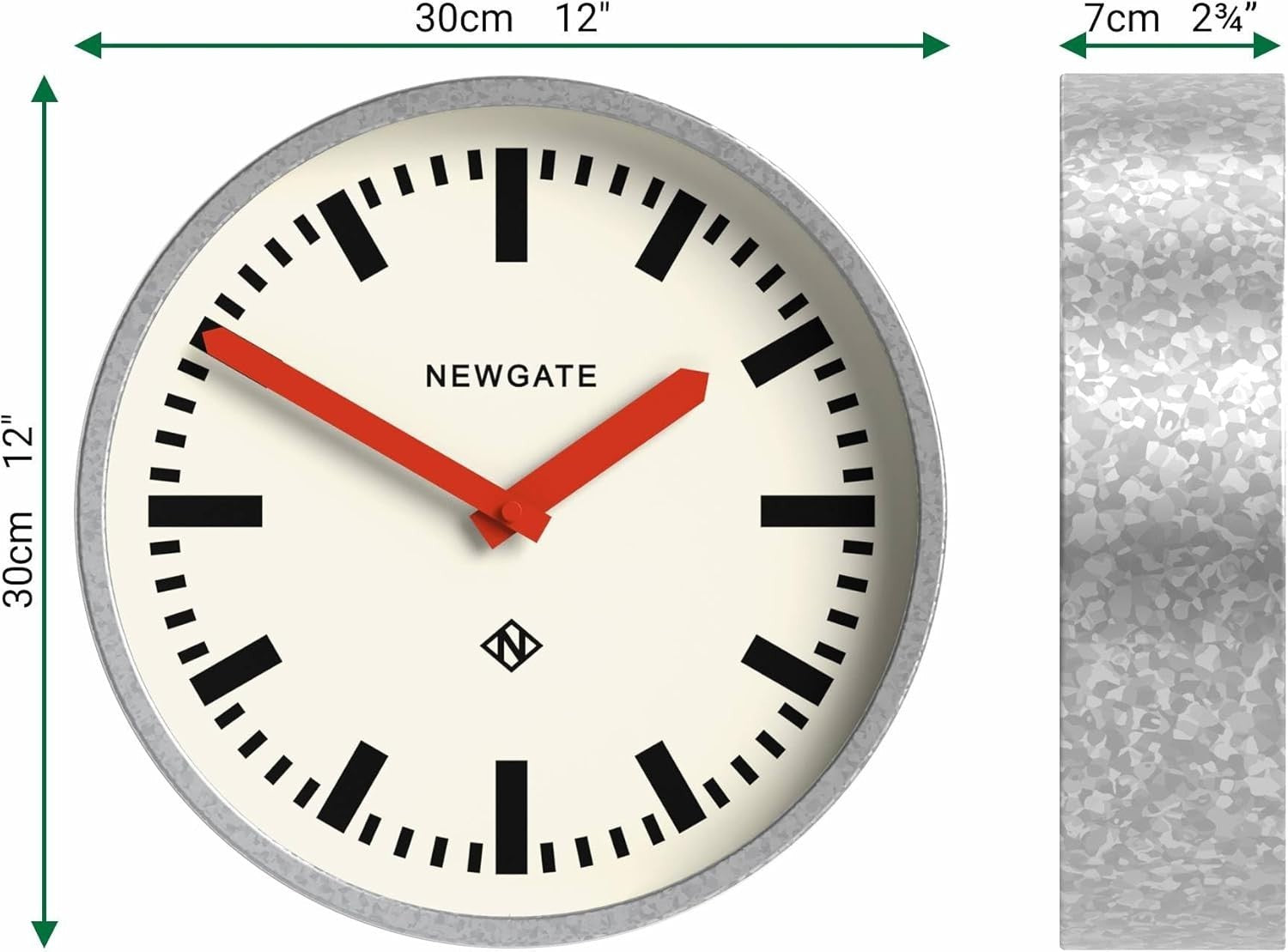 30cm Retro Silent Wall Clock Red Hands Galvanised Metal Industrial Decor