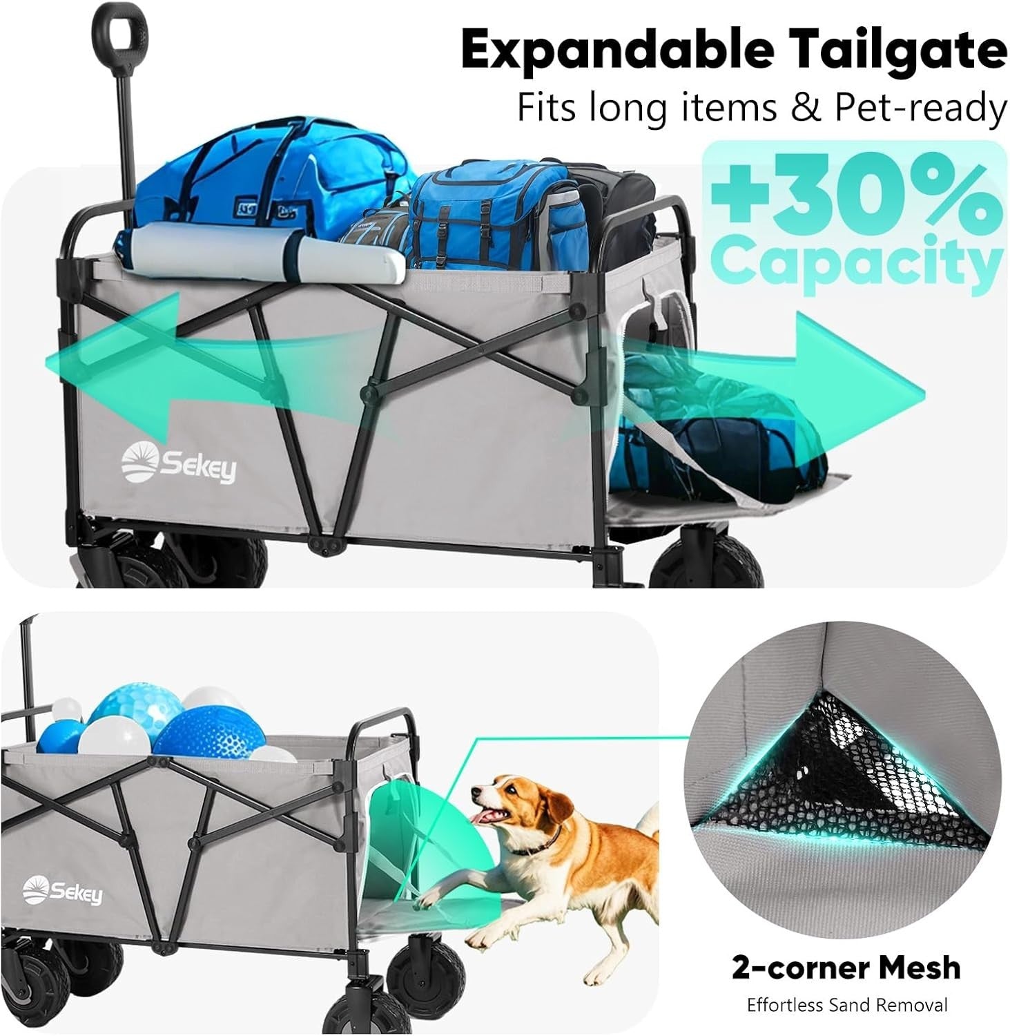 Grey 332L Folding Camping Wagon 350lb Heavy Duty All Terrain Festival Trolley