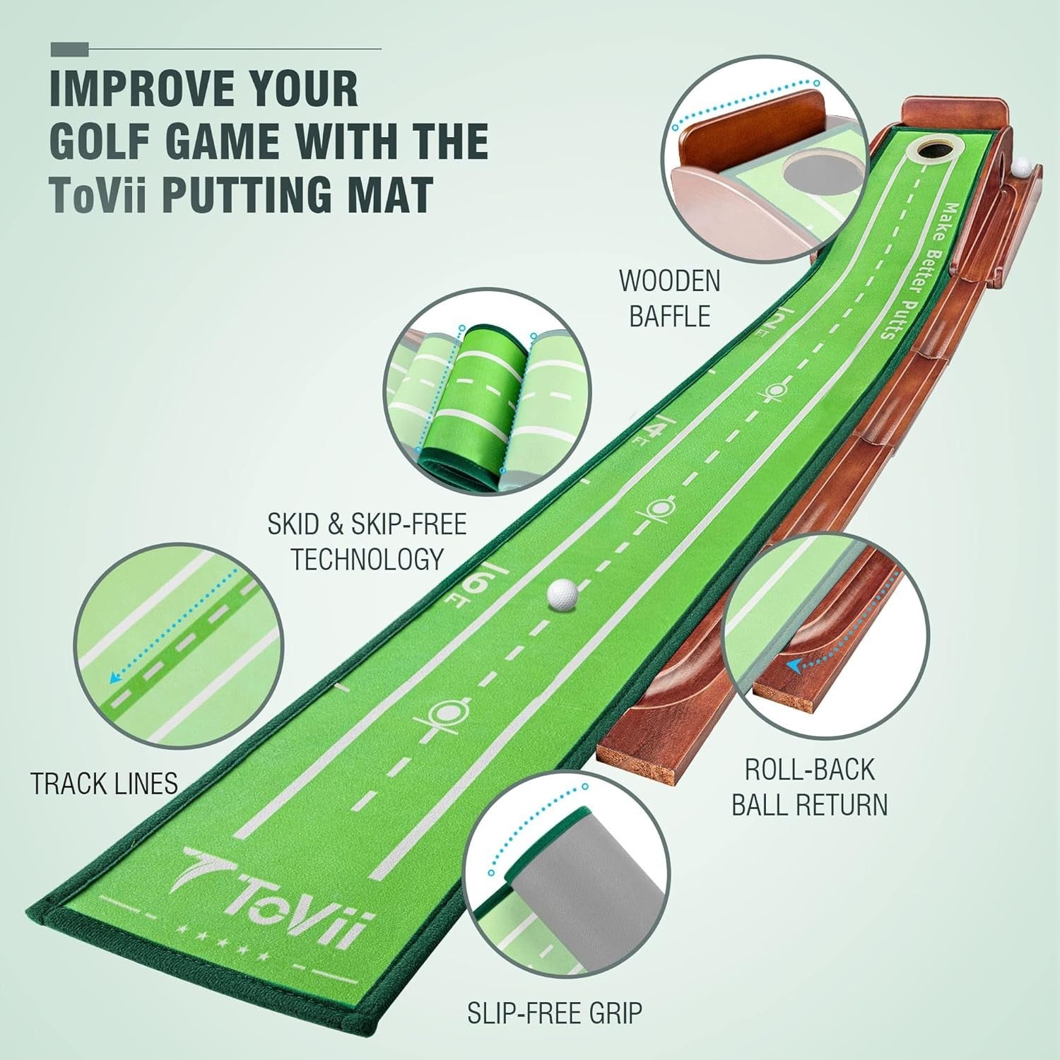 Golf Putting Green Auto Ball Return 3 Hole Indoor Outdoor Practice Mat
