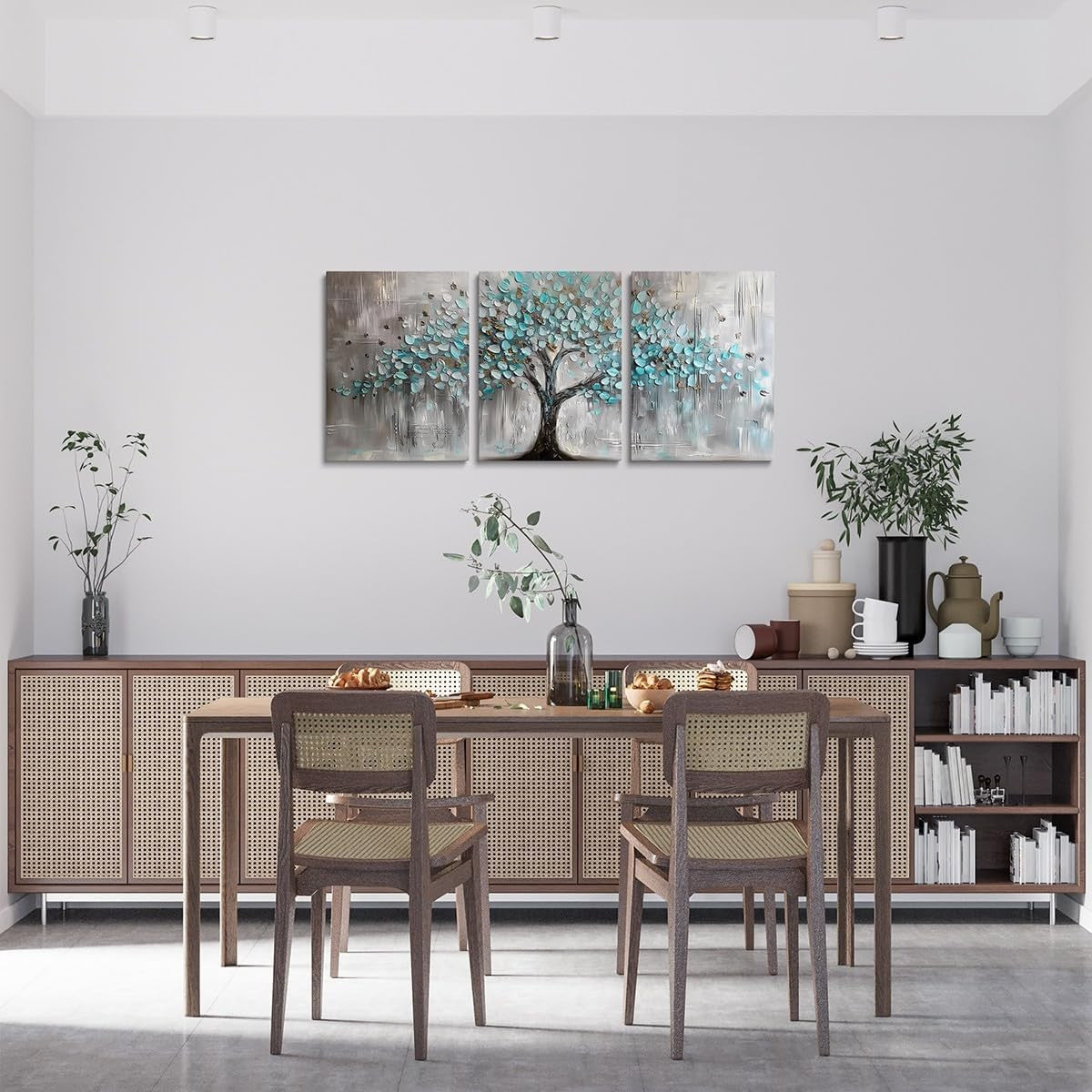 Tree of Life Canvas Wall Art Set 3 Blue Gray Modern Nature Prints