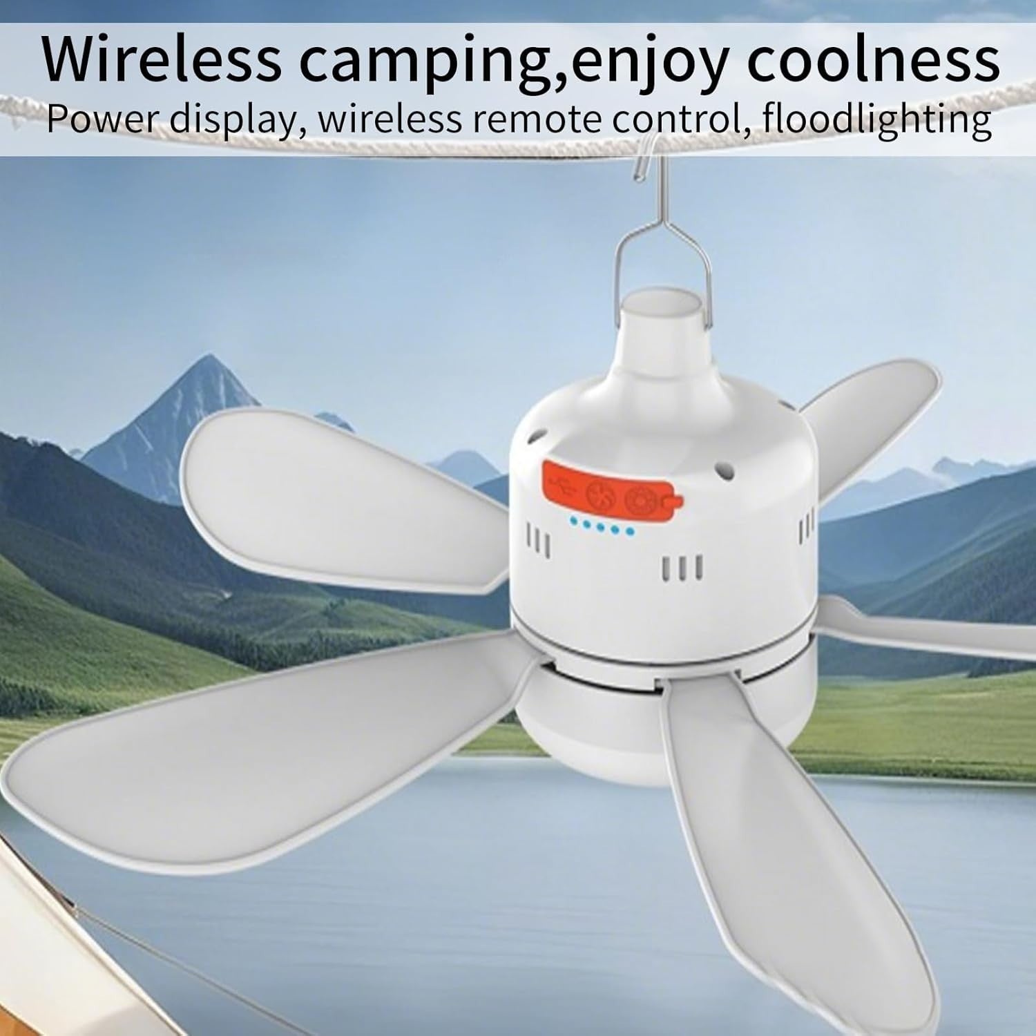 Rechargeable Tent Ceiling Fan with Light, 3-Speed, Remote, Portable, Outdoor