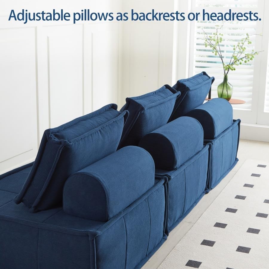3-Seater Corduroy Sofa Bed Modular Couch for Lounge, Flat, Guest Room