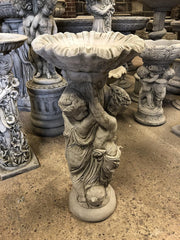 Twin Cherub Stone Bird Bath Heavy Concrete Garden Ornament Feeder Statue