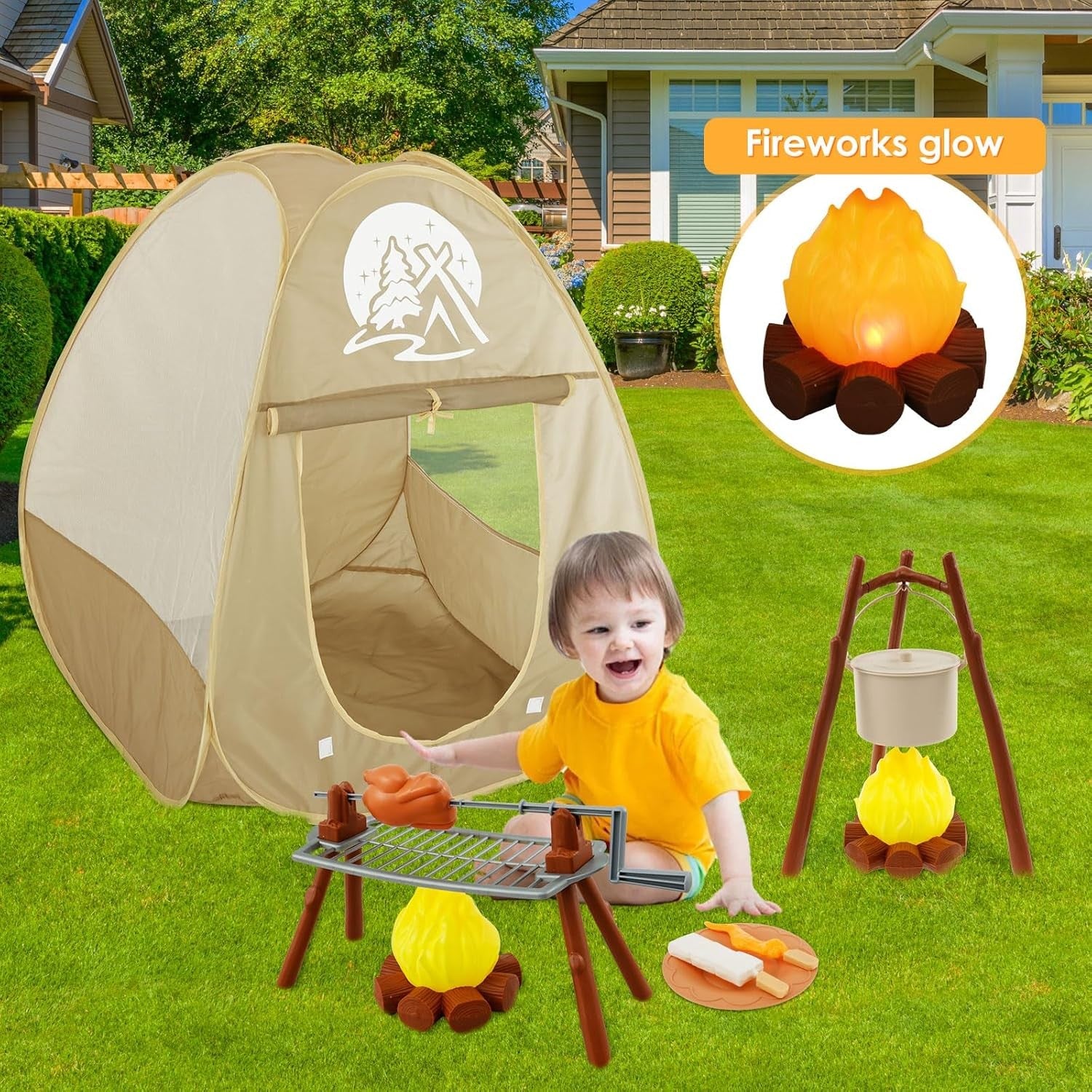 Kids Pop Up Camping Play Tent Set Blue Toddler Adventure Kit