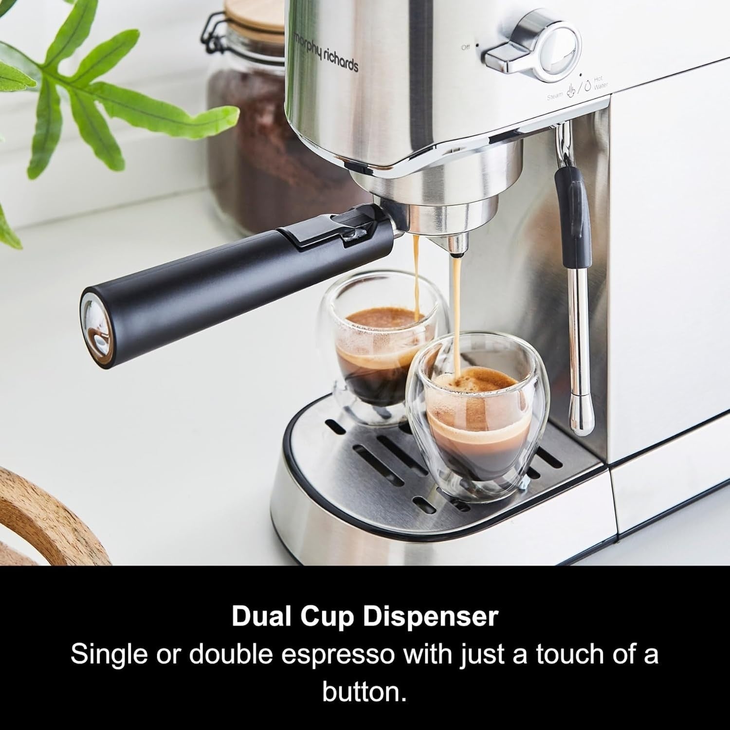 15 Bar Espresso Coffee Machine with Steam Wand | Compact Stainless Steel Maker