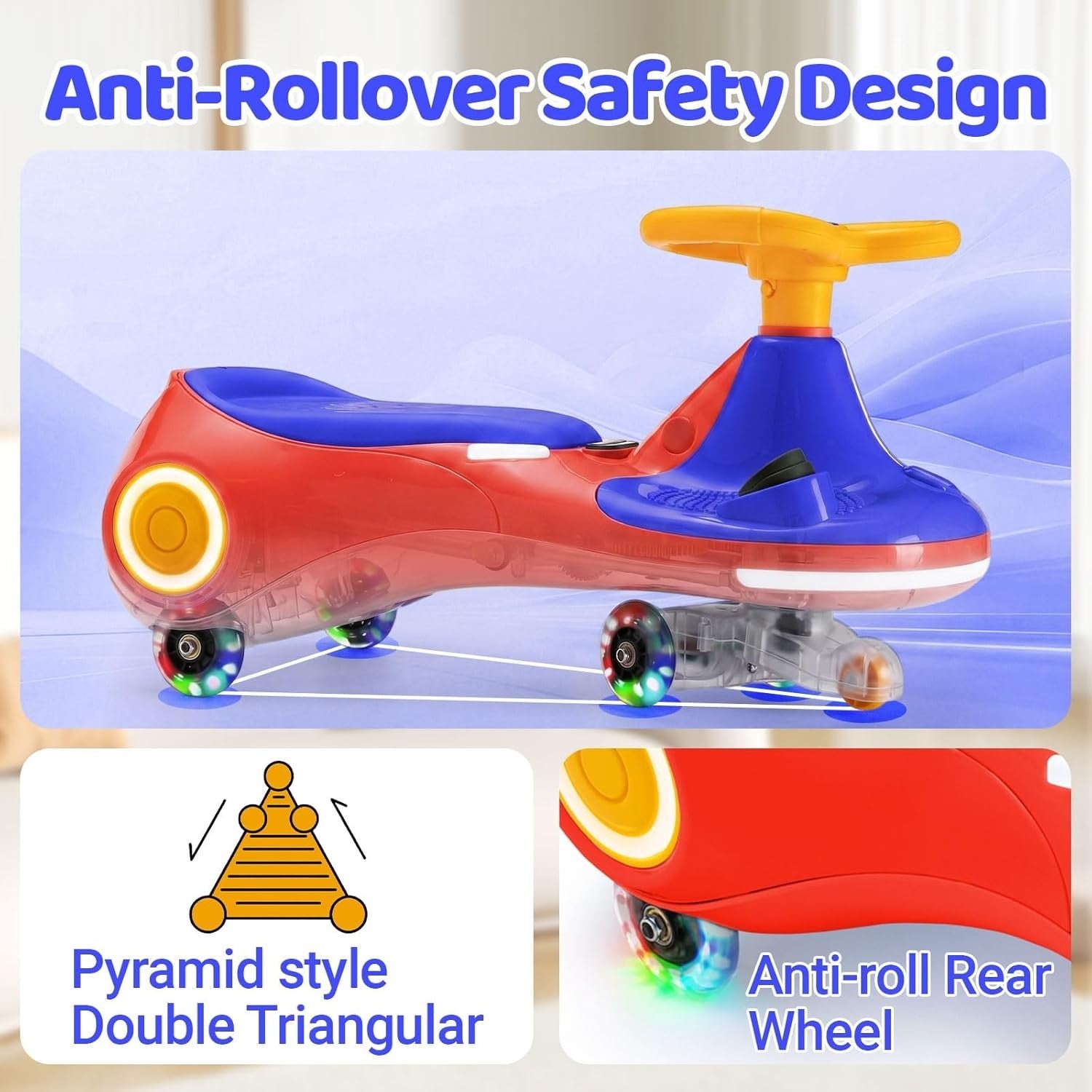 12V Electric Wiggle Car Kids Ride On Scooter LED Wheels Music 70kg