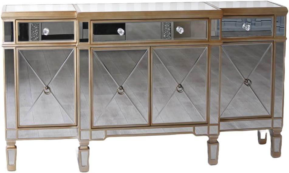 Mirrored Glass Sideboard Cabinet Luxury Storage Unit 160cm Gold Modern