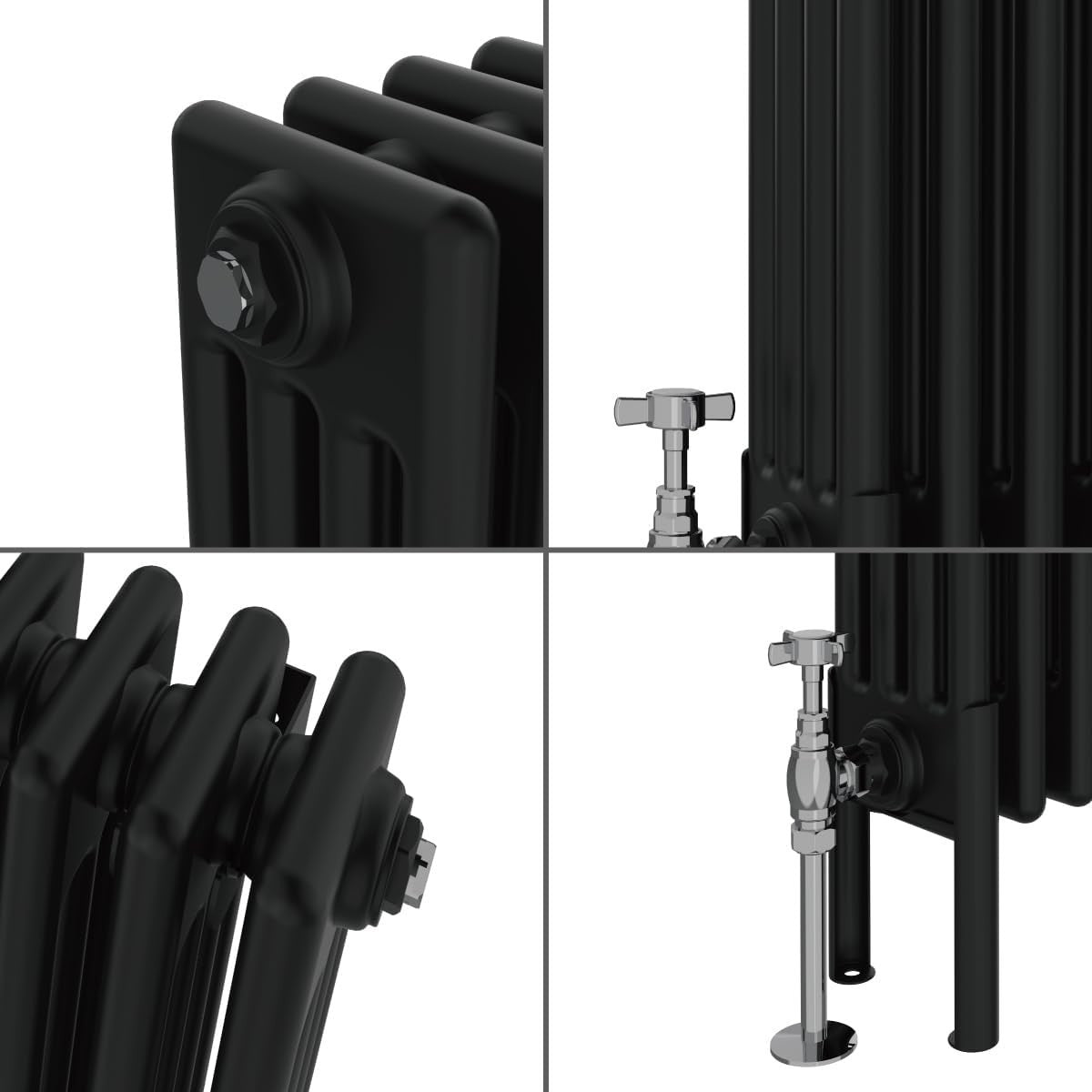 Black Cast Iron 4 Column Radiator 600x1010mm Central Heating Bathroom
