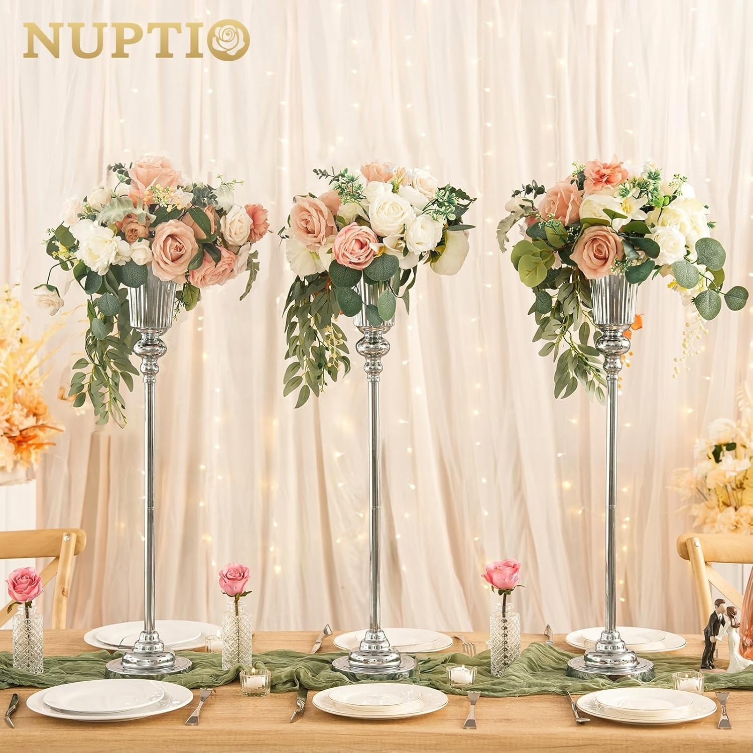 Gold Wedding Table Centrepiece Trumpet Vase Stands 77.5cm Set of 2