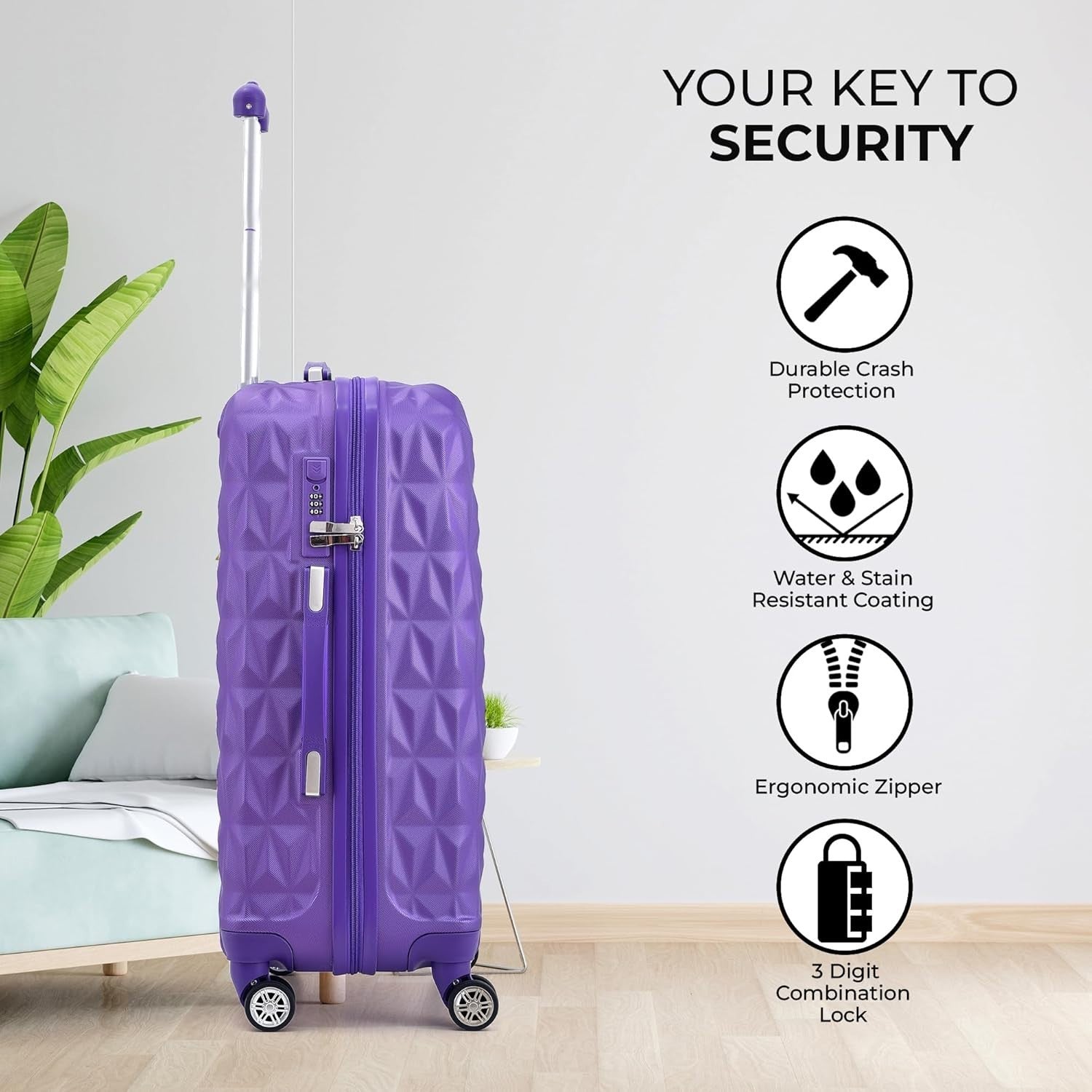 ABS Medium Travel Suitcase 24 Inch Lightweight Check In Trolley 4 Wheels