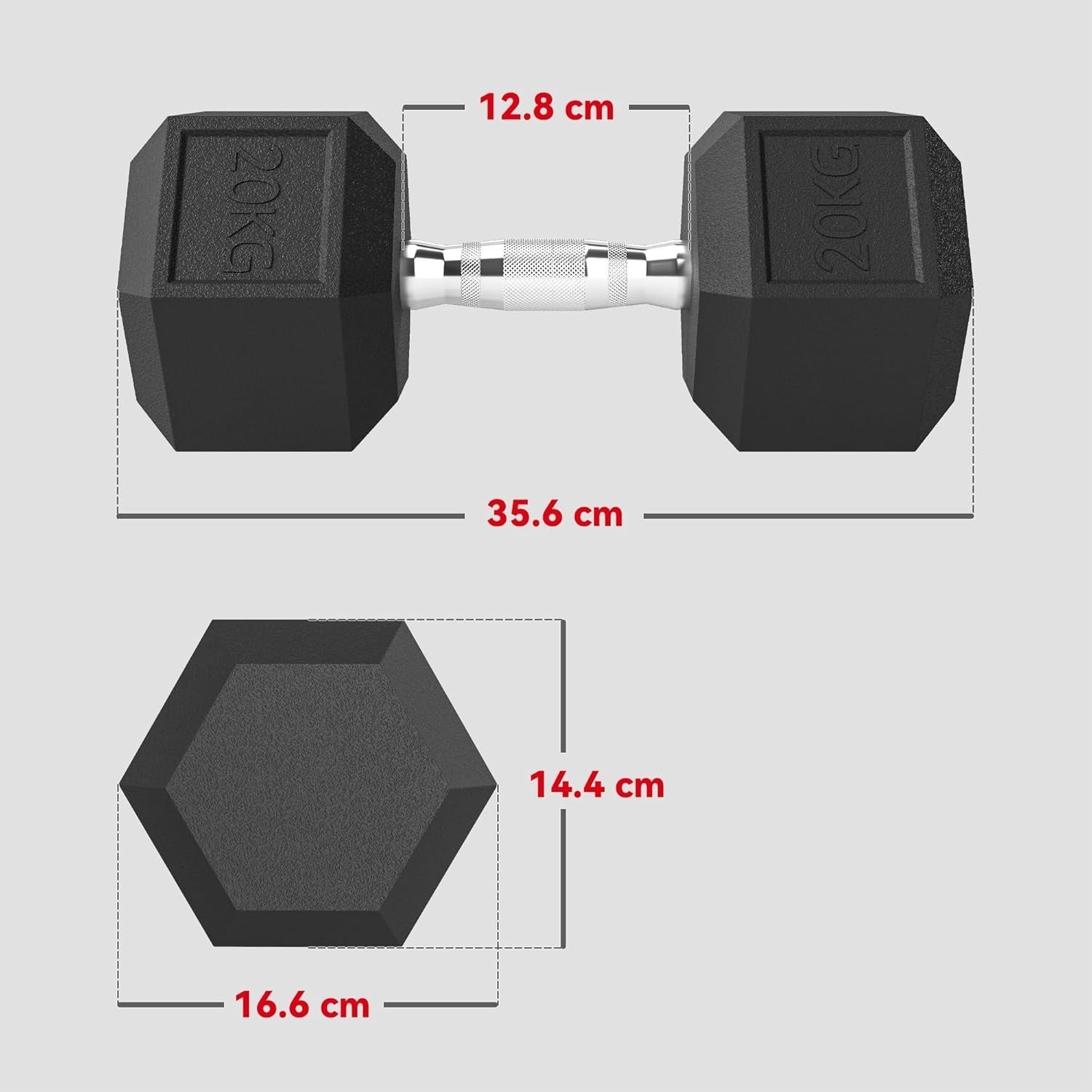 20kg Rubber Hex Dumbbell Single Anti Roll Steel Core Home Training